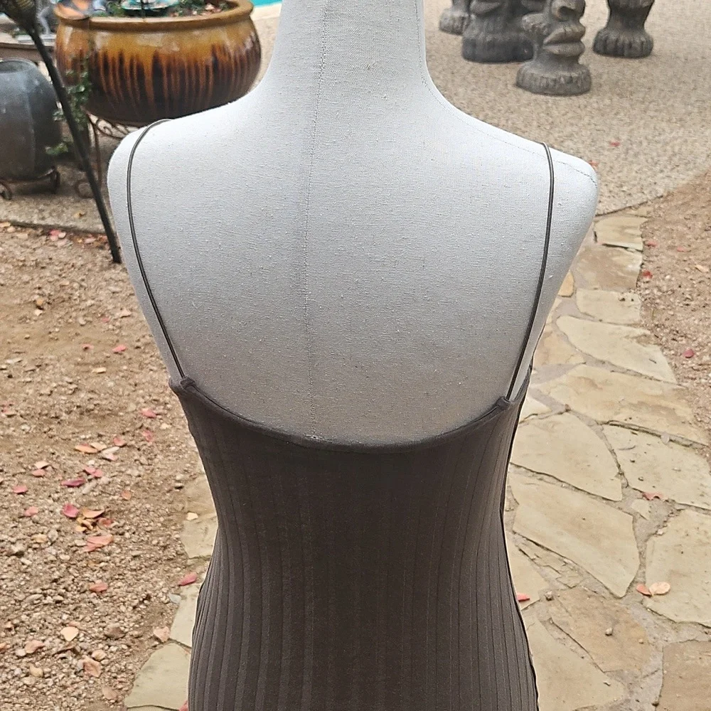 Zara Maxi Khaki Green Ribbed Snug Body Con Stretchy Dress Size Medium - Picture 5 of 8